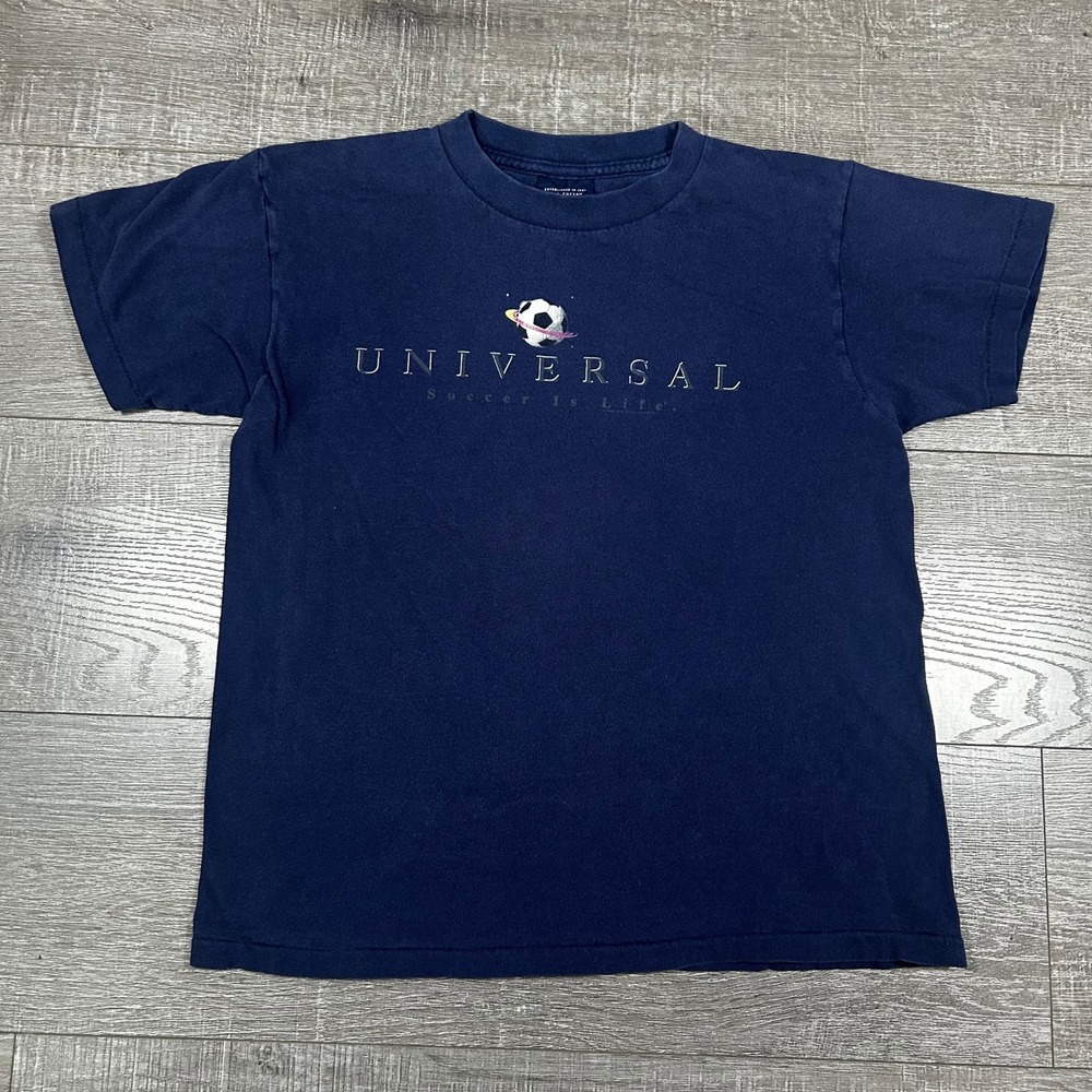 Vintage Big Ball Sports Universal Soccer Is Life Navy T-Shirt Kids Medium USA